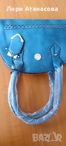 Тъмно синя дамска чанта кожа с две основни дръжки, снимка 4 - Чанти - 54017449