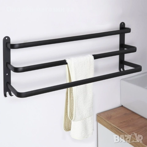 Закачалка за хавлии за баня, черен мат, 60 cm 569707, снимка 3 - Сушилници - 53232834