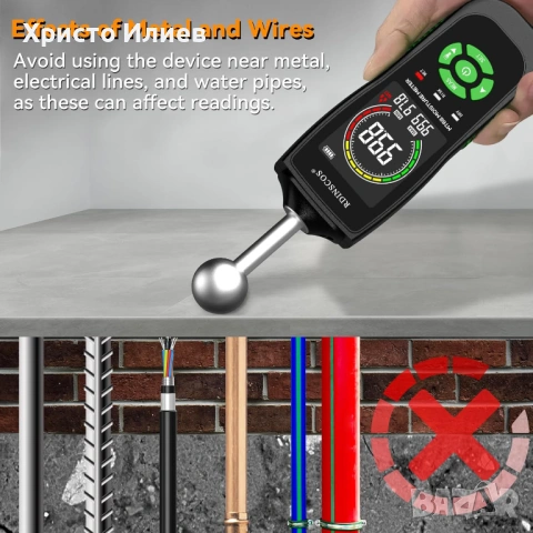 Влагомер с LCD дисплей Безконтактен влагомер RDINSCOS MT68, снимка 7 - Други инструменти - 53644638