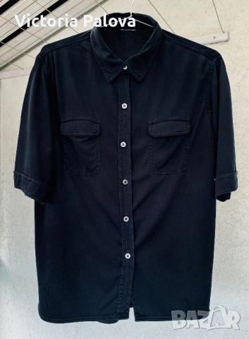 Черна риза копринен трикотаж, снимка 4 - Ризи - 45256928
