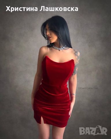 Червена рокля кадифе, снимка 3 - Рокли - 46385264