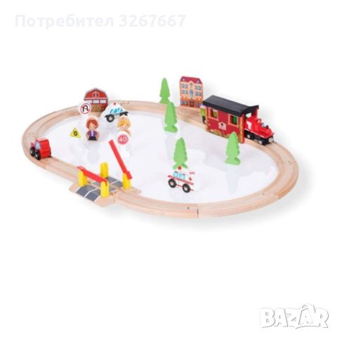 Дървена железопътна композиция с влак, мост и сгради, 70 части
, снимка 1 - Играчки за стая - 45724221