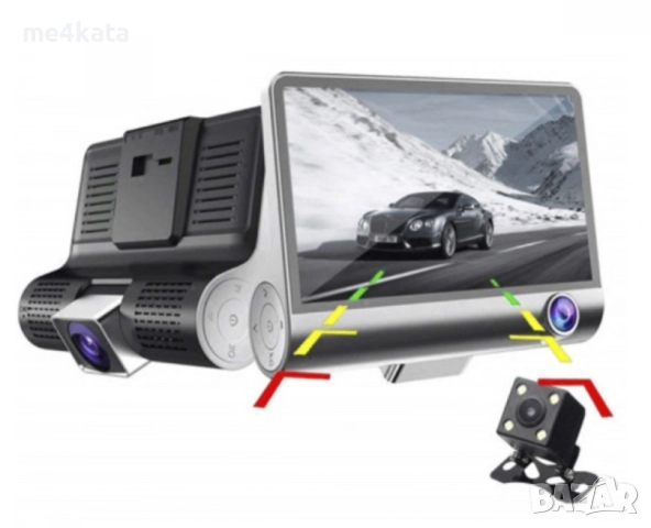 Видеорегистратор Full HD 1080P с 3 Камери и 4 Дисплей – Предна, Задна и Вътрешна Камера, Нощно Вижда, снимка 4 - Аксесоари и консумативи - 52732658