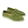 Комфортни дамски мокасини в бледо зелено от естествен велур с нежен, подвижен аксесоар, снимка 1 - Дамски ежедневни обувки - 45082392