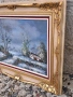 авторска картина зимен пейзаж маслени бои върху платно с красива дървена рамка , снимка 2