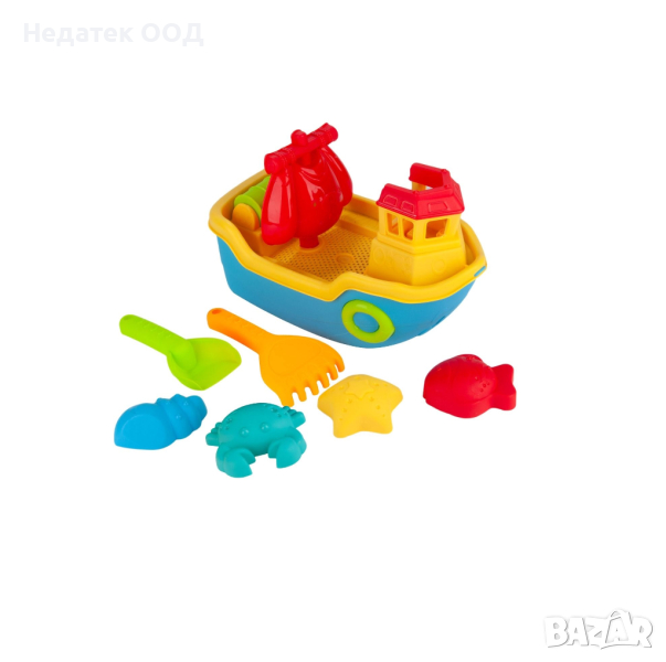 Комплект плажни играчки, Корабче с аксесоари, жълто, снимка 1