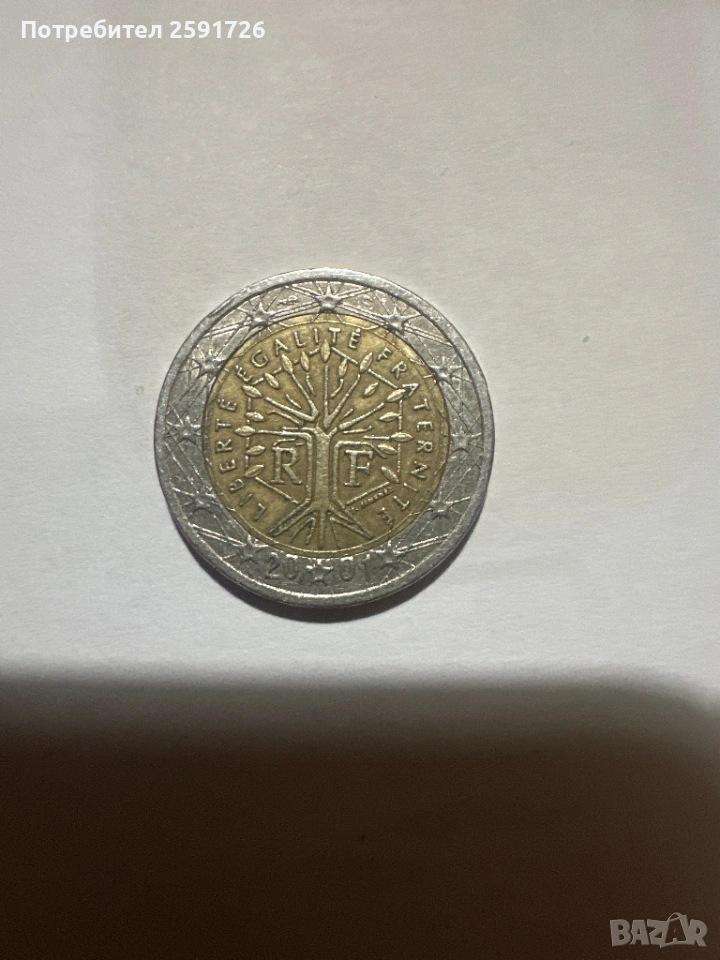 Монета от 2 евро с изместен център 2000г Франция, снимка 1