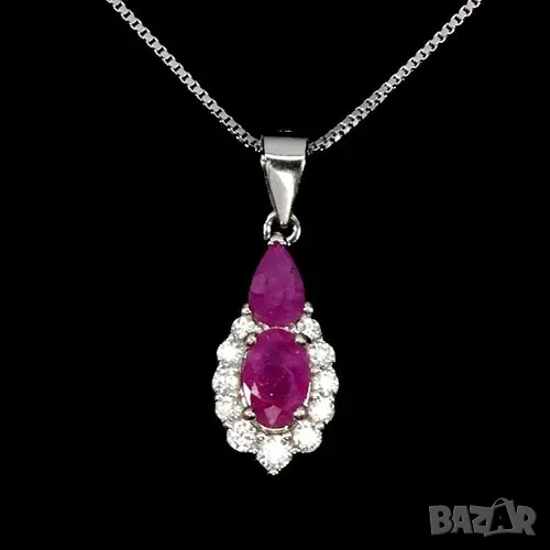 925 сребърно колие с натурлен рубин 6х4мм, подходящо за подарък , снимка 1