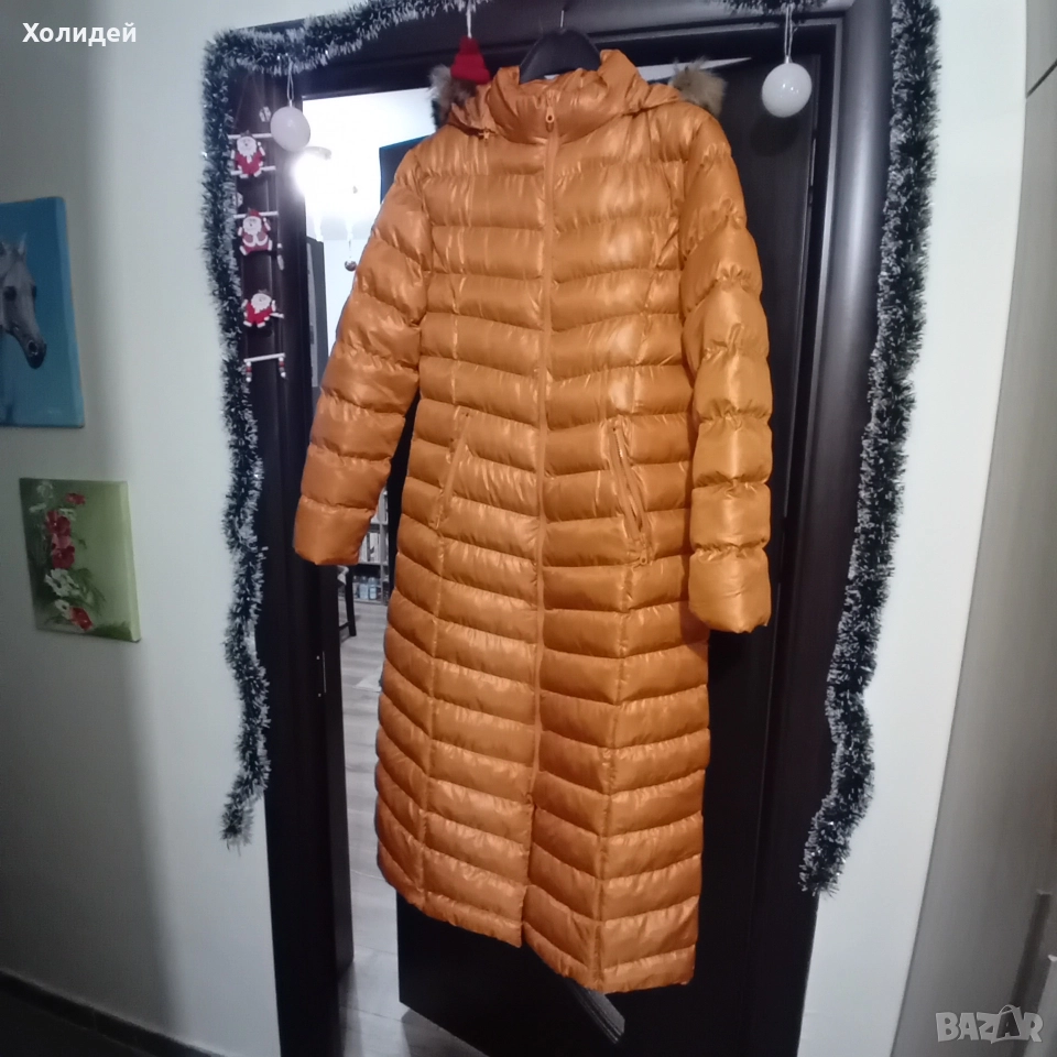 Дълго яке с вата,цвят горчица, снимка 1