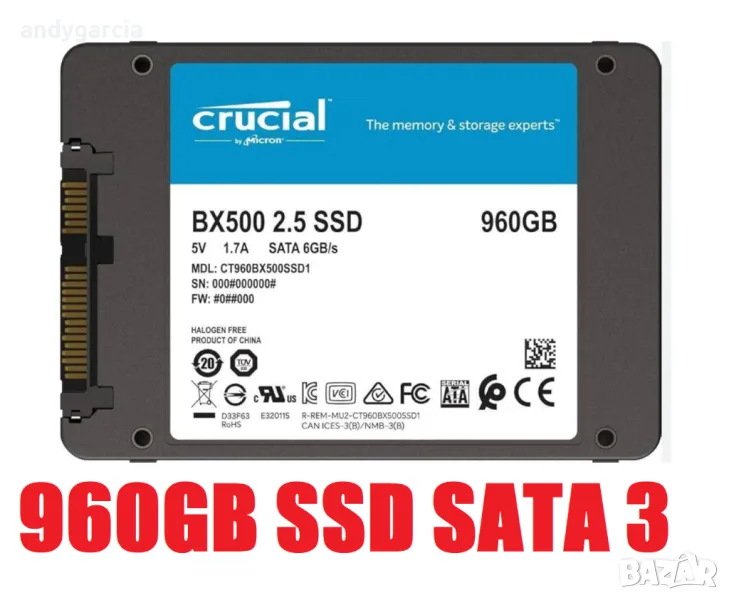  960GB SSD Crucial BX500 - CT960BX500SSD1 в перфектно здраве, снимка 1