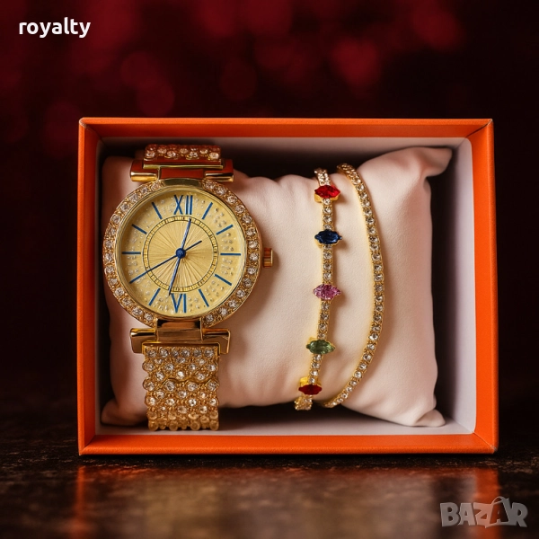 Дамски комплект 3-в-1: Елегантен часовник с две гривни в подаръчна кутия, снимка 1