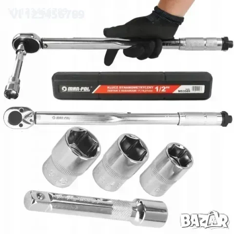 Динамометричен ключ 1/2" 28 – 210 Nm + вложки (17, 19, 21 мм)+удължител 125 мм MAR-POL, снимка 1
