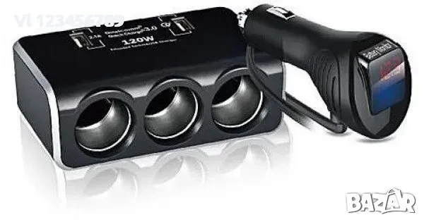 Разклонител за запалка Olesson 1680, 3 гнезда, 4 USB, ВОЛТМЕТЪР, снимка 1