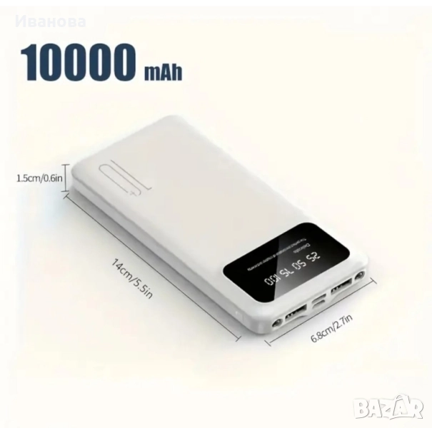 Външна батерия, 10000mAh, компактна, бързо зареждане, USB-C, 5.5x2.7x0.6 инча, снимка 1