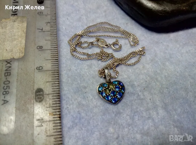 ФИНО МАРКОВО СРЕБЪРНО КОЛИЕ СРЕБРО 925 с ЕМАЙЛИРАНА СРЕБЪРНА ВИСУЛКА СЪРЧИЦЕ със СИНИ ЦИРКОНИ 38802, снимка 1