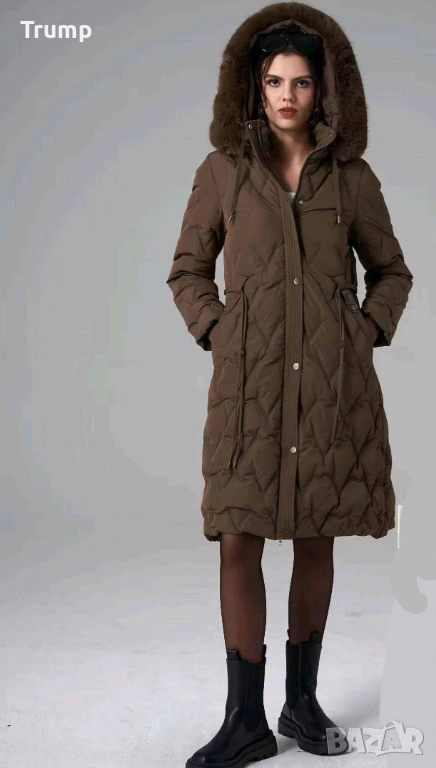 Стилно дълго дамско яке с пух по качулката,, снимка 1