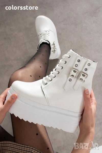 Боти на платформа - бяла кожа - BML50 , снимка 1