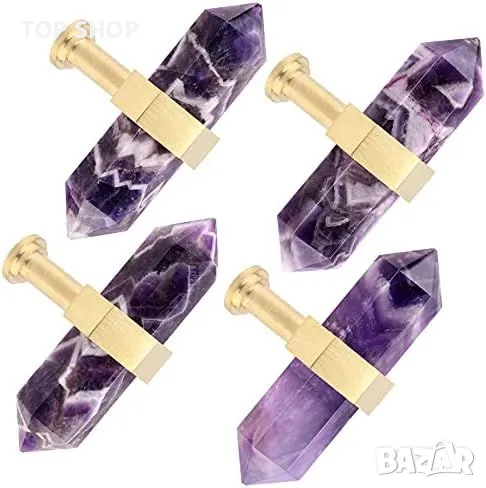 Нови 2 броя Луксозни кристални дръжки за мебели - естествен аметист, снимка 1
