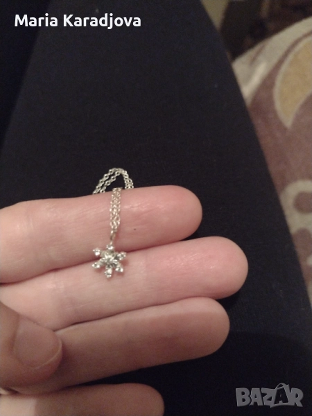 Сребърно синджирче с висулка снежинка, снимка 1