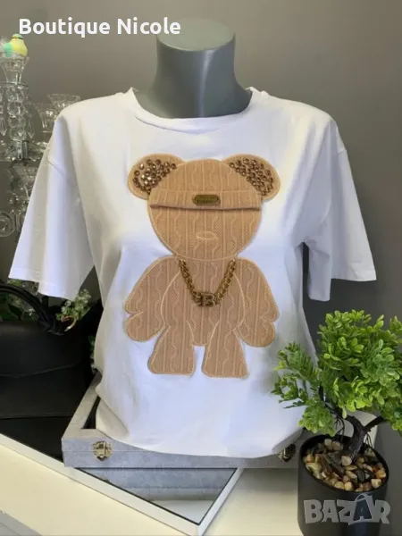 Модерна дамска тениска с обемно 3Д мече , снимка 1