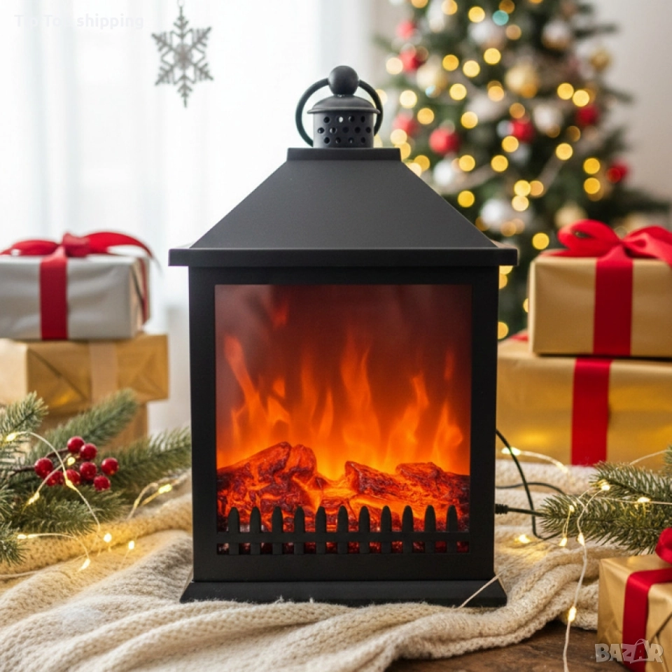 LED Декоративен фенер-камина – Реалистичен пламък за Коледа и зимен уют, снимка 1
