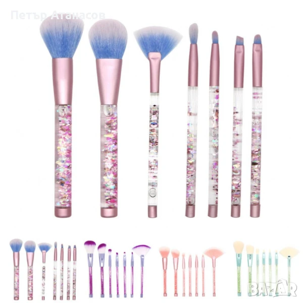 Четки за грим с кристални дръжки - 7 броя HZS86, снимка 1