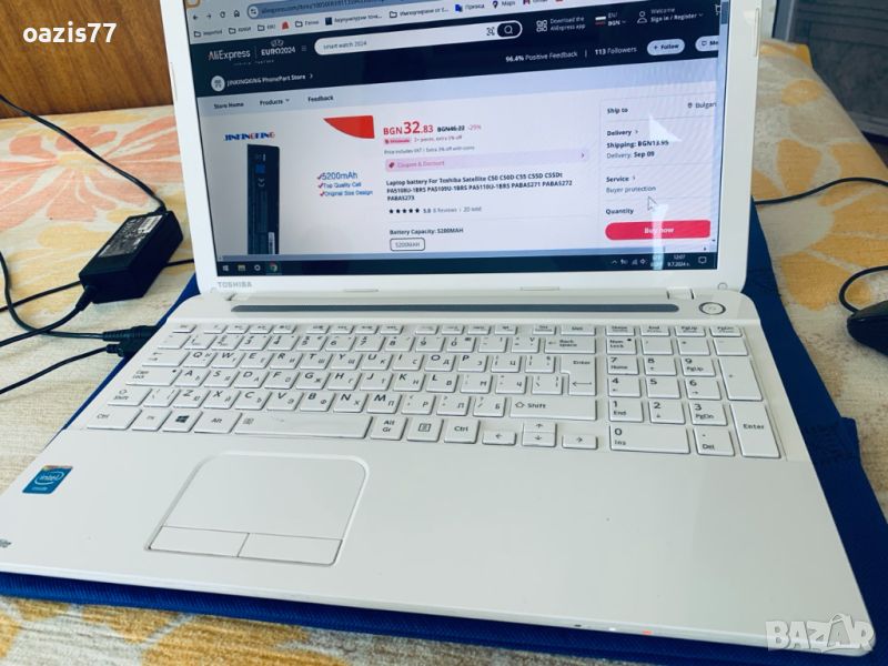 Лаптоп 15,6 TOSHIBA  C 55-A процесор i7 3610qm  SSD  нов !!! 8gb RAM, снимка 1