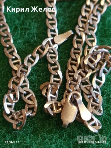 Сребърен ланец плетка тип МАРИНЕР с закопчалка тип Омар майсторска ръчна изработка 36153, снимка 7 - Колиета, медальони, синджири - 52961302