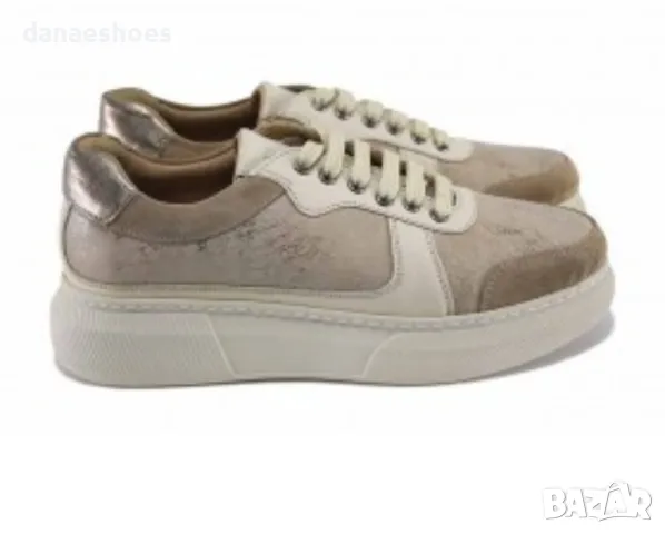 Дамски спортни обувки от естествена кожа в бежов цвят , снимка 2 - Дамски ежедневни обувки - 49959729