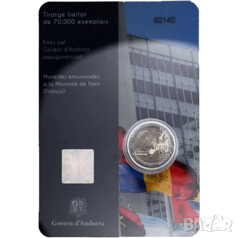 Андора 2 евро 2023 30 години - Приемане на Андора в ООН, снимка 3 - Нумизматика и бонистика - 53947413