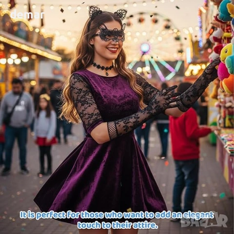 Костюм за котка от 4 части с ръкавици, комплект с котешки уши лента за глава, лента за врата и маска, снимка 5 - Други - 53655341