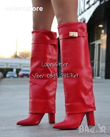 Ботуши на ток - червена кожа - KD105

