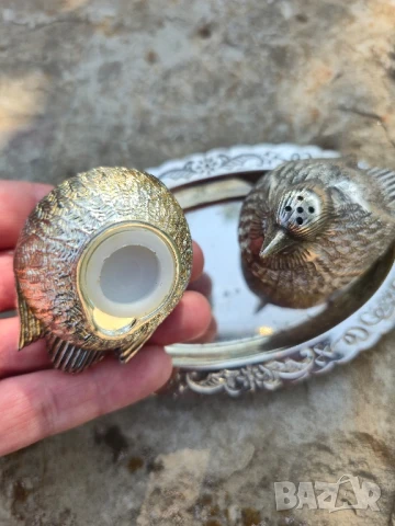 Винтидж Посребрени Птици Сол/ Черен пипер , снимка 7 - Прибори за хранене, готвене и сервиране - 51358006