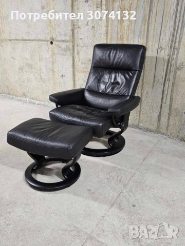 Кресло и табуретка от естествена кожа с релакс функция, снимка 1 - Дивани и мека мебел - 45595042