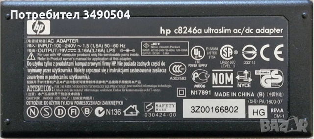 Продавам захранване за лаптоп HP Pavilion G series