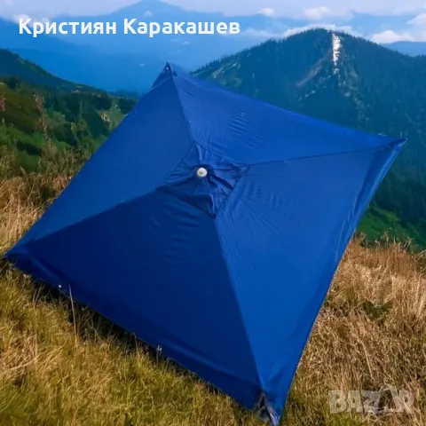 Квадратен градински чадър, син, 260х260 см, снимка 2 - Градински мебели, декорация  - 49733102