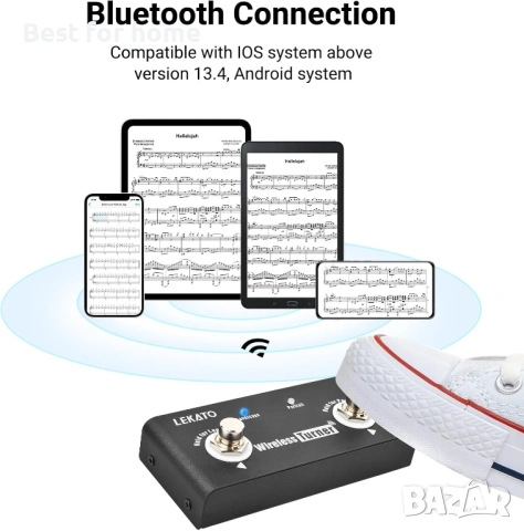 LEKATO Безжичен педал за превключване на страници Bluetooth педал за таблети и телефони, снимка 2 - Други - 53427987