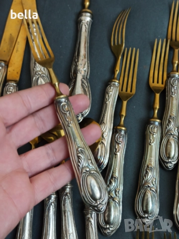 СТАР СРЕБЪРЕН КОМПЛЕКТ ПРИБОРИ С ПОЗЛАТА  -СОЛИНГЕН ,800 ПРОБА, снимка 16 - Антикварни и старинни предмети - 52791492