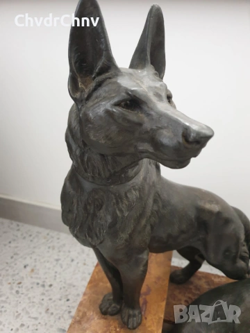 57см-20кг Carvin ЦAM статуетка/стара френска скулптура/фигура на кучета-немски овчарки, снимка 5 - Статуетки - 53483355