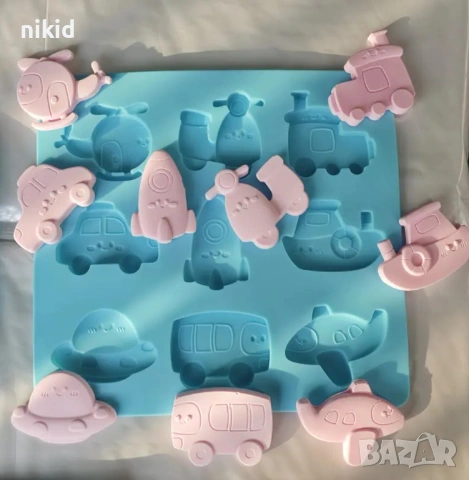 9 превозни транспортни средства влак ракета самолет плитък силиконов молд форма фондан шоколад гипс, снимка 2 - Форми - 54084989