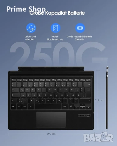 Безжична клавиатура за Microsoft Surface Pro 7+/7/6/5/4/3, Qulose, снимка 6 - Клавиатури и мишки - 53519495