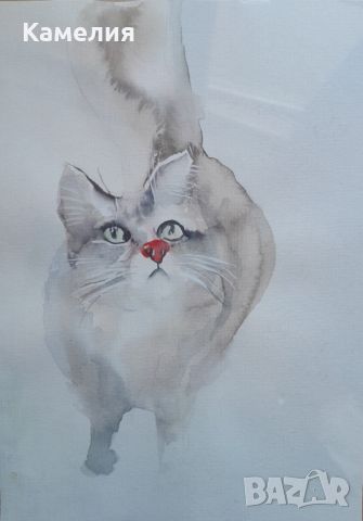 Картина: "Котка" - акварел, снимка 2 - Картини - 45682082