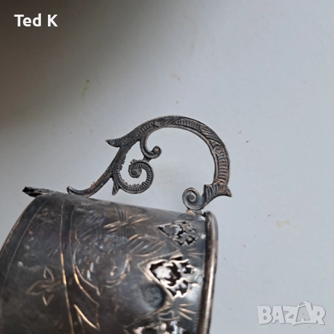 Османска империя сребърен подстакан сребро тугра, снимка 3 - Антикварни и старинни предмети - 52243164