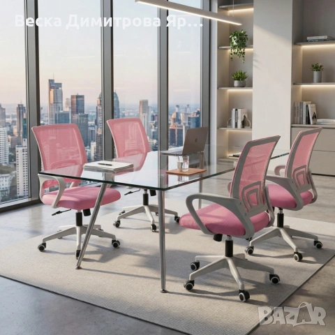 Ергономичен розов офис стол с дишаща мрежа и регулируема височина – комфорт през целия ден, снимка 5 - Столове - 54126995