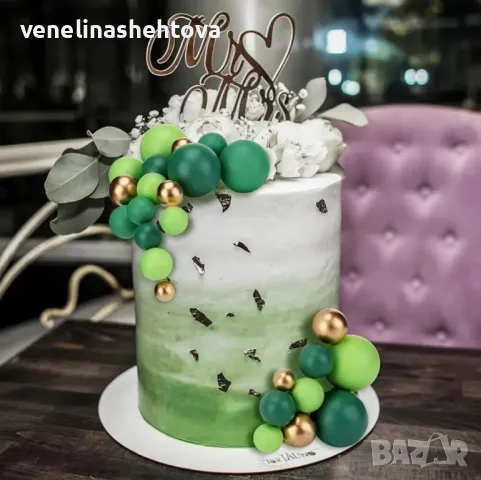 108 броя топчета топки на тел от стиропор за декорация на торта зелени златисти , снимка 2 - Декорация за дома - 50307509