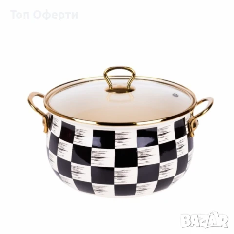 Тенджера Goldmann 24x15см. 6.2л./  26x16см. 8.5л. Емайл. Индукция. Бял/Черен каре, снимка 5 - Съдове за готвене - 50442178