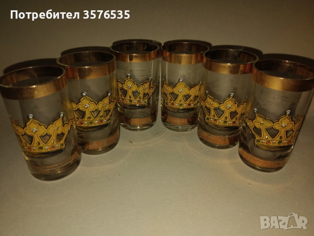 Ретро сервиз за ракия „Златна корона“ – 6 бр. чаши с позлата