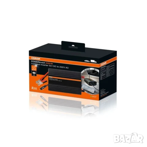 Монофазен токов инвертор Osram POWERinvert 500 12V DC към 230V AC, 500W, 2.1A USB, с един контакт