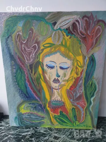 Anita Nilson 61х51см наивизъм/шведска абстрактна картина масло върху платно/женски портрет