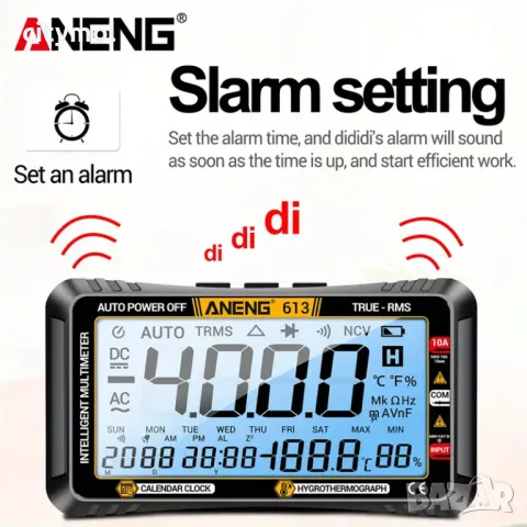 Автоматичен цифров мултицет ANENG 613, 4.5" дисплейAC/DC, ток, честота, съпротивление. С термохигром, снимка 9 - Други инструменти - 49673294